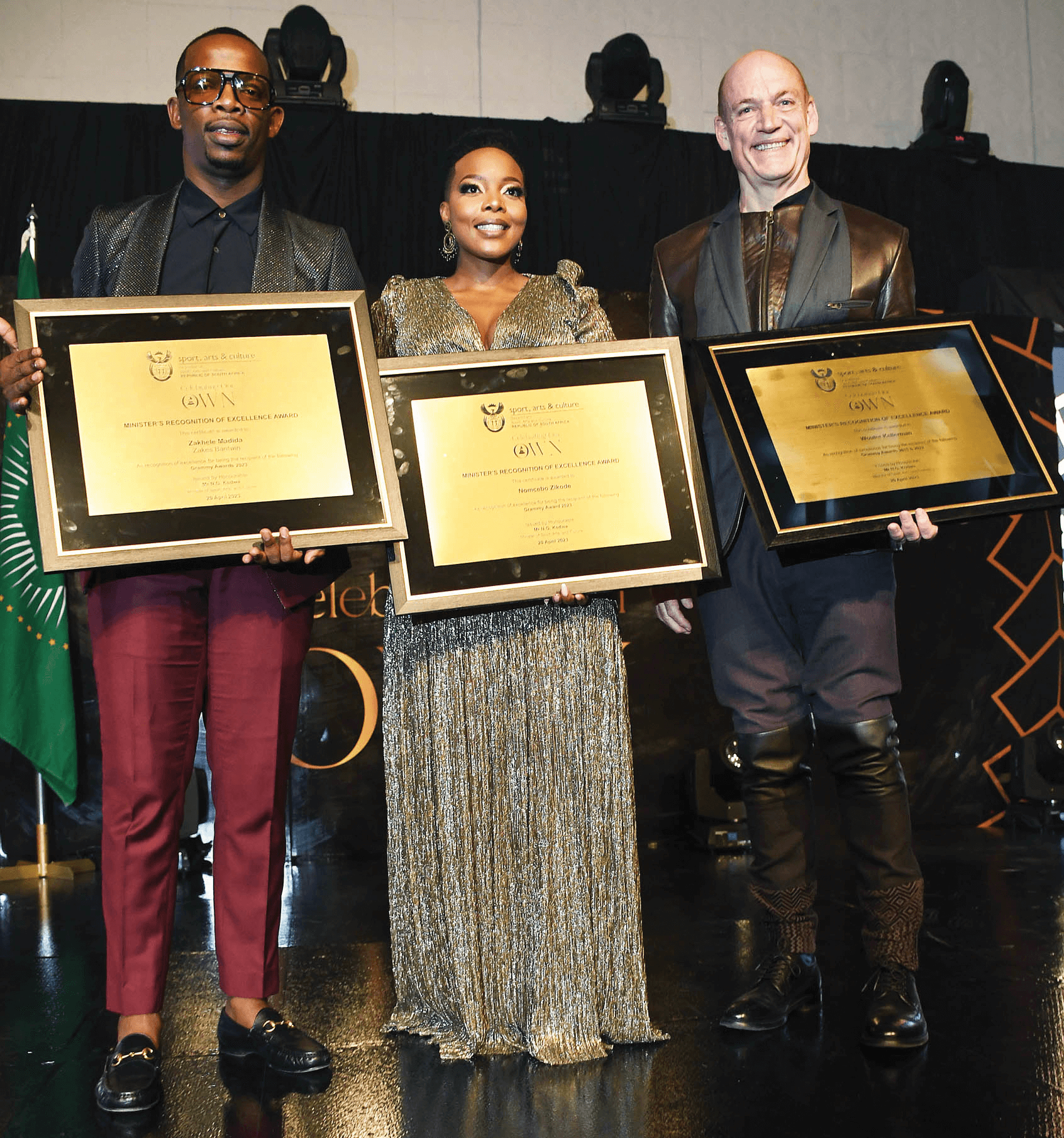 Zakes Bantwini,Nomcebo Zikode and Wouter Kellerman