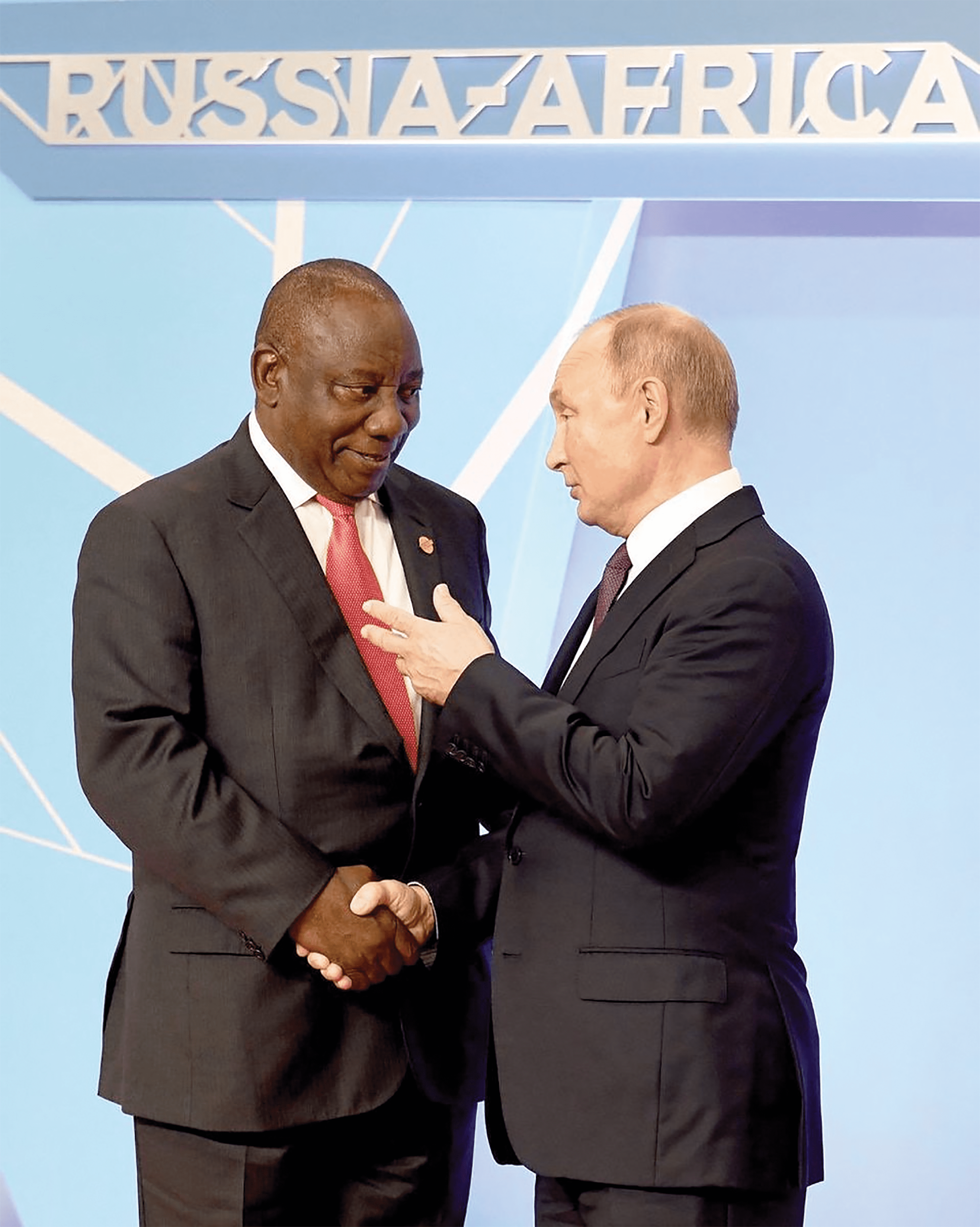 FLASHBACK: Presidents Vladimir Putin and Cyril Ramaphosa at the Russia-Africa sum- mit in October 2019. The historical links between the former Soviet Union and the anti- apartheid struggle add to today’s tension between the South African authorities and the International Criminal Court. PHOTO: © Sergei Chirikov