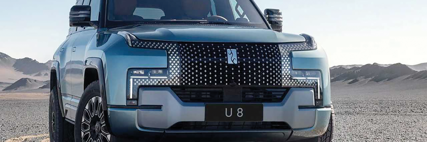 RUGGED: The YangWang U8 a fully electric lad- der-frame luxury off-roader looks to be heavily inspired by the Land Rover Defender, although the styling is unique to the YangWang brand