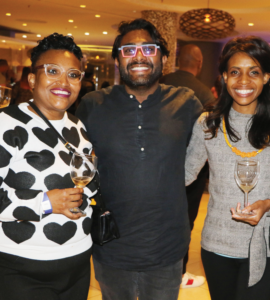 THREESOME: Thuli Magubane Joash Gabriel and Tshepang Molisana pictured at a wine tasting featur- ing wines from Michelangelo International Wine and Spirits Awards at the Southern Sun Rosebank