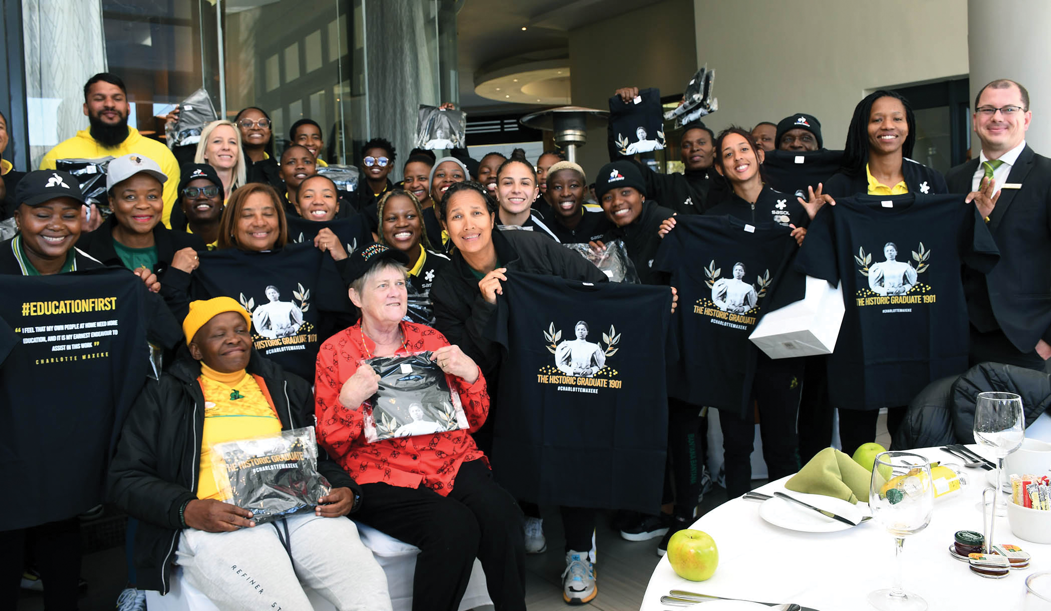 Spirits were high among Bafana players and technical team seen brandishing sponsors T-shirts