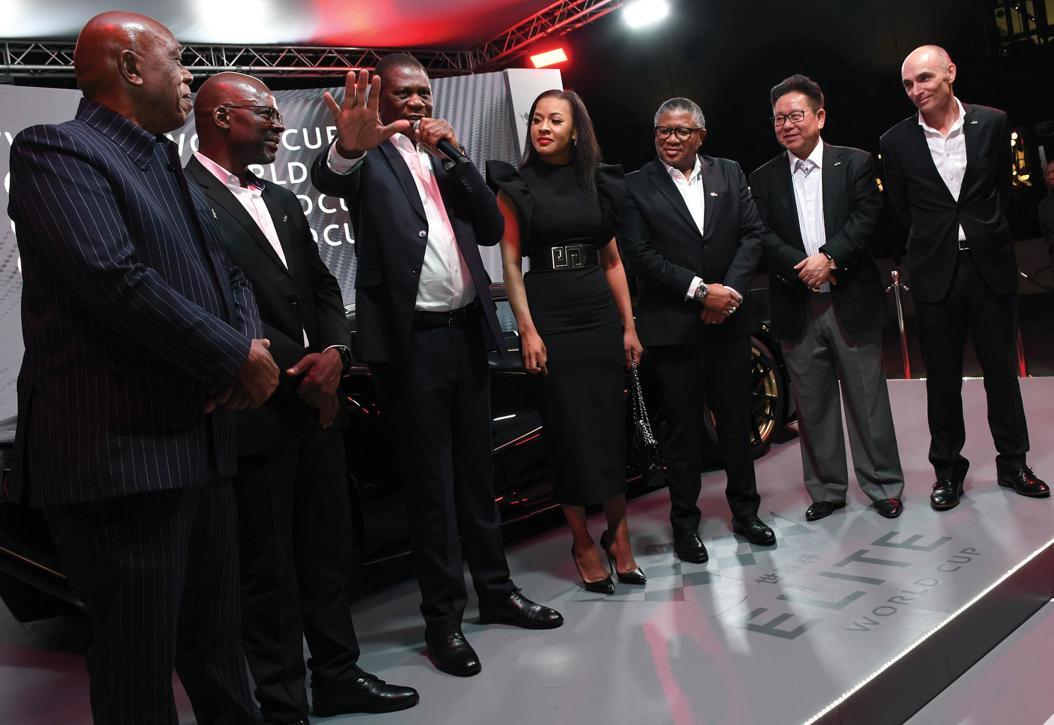 Co-Founder Tokyo Sexwale,Sacp SG Solly Mapaila,Deputy President Paul with the Second Lady Hu- mile Mashatile Mashatile, ANC-SG Fikile Mbalula,Co-Founder Lu Yu and Stephen Watson Co-Founder for Elite World Cup