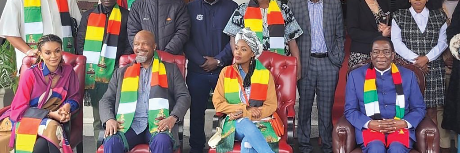 CHARM: South African personalities (seated) settle for a formal picture after meeting Zimbabwean President Emmerson Mnangagwa. They are (from left) actress Pearl Thusi, actor Sello Maake and film producer Sonia Mbele.