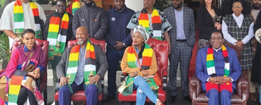 CHARM: South African personalities (seated) settle for a formal picture after meeting Zimbabwean President Emmerson Mnangagwa. They are (from left) actress Pearl Thusi, actor Sello Maake and film producer Sonia Mbele.
