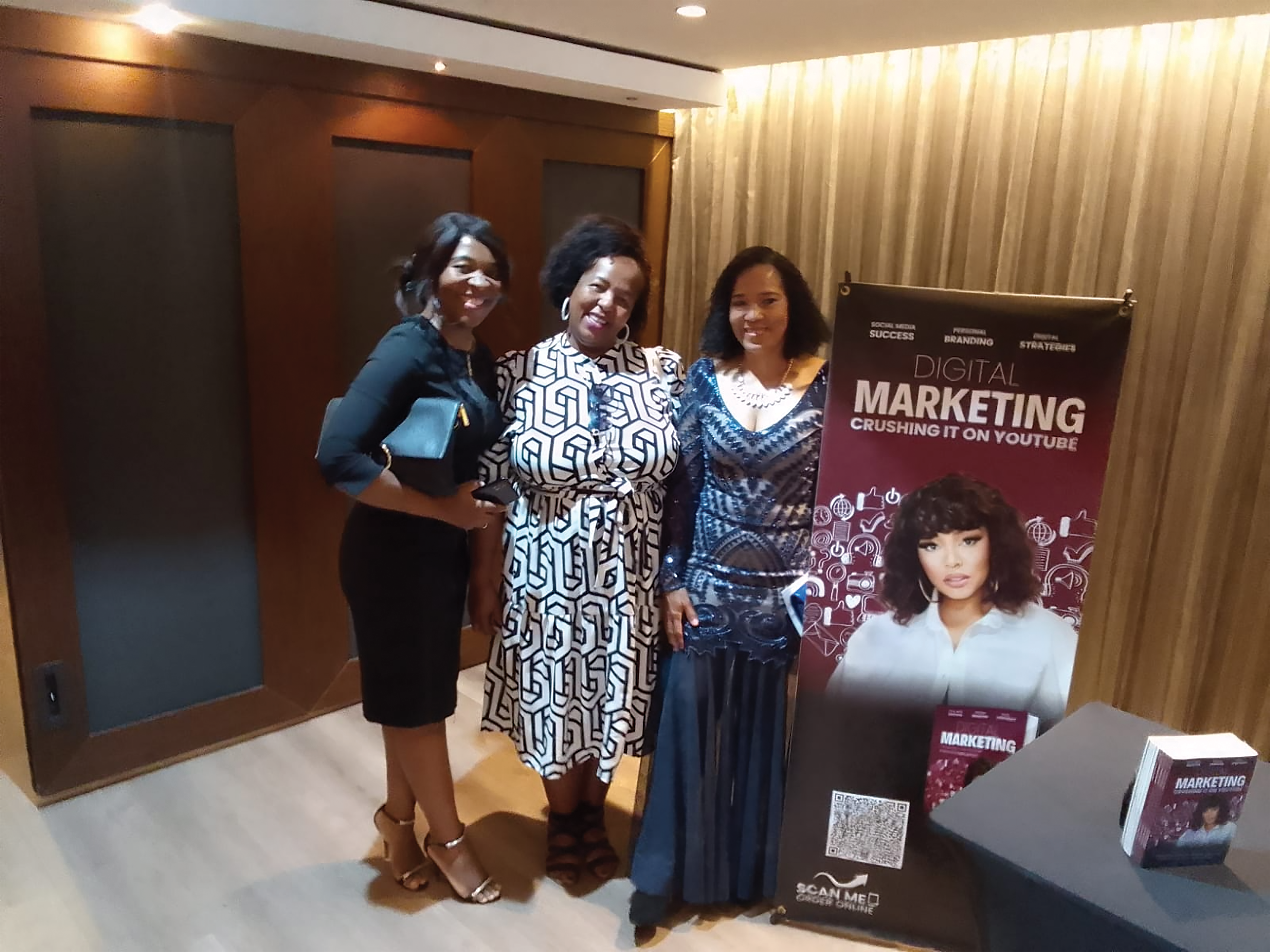 Angelinah Mathonsi, Tebogo Mashego and Antoinette Danster enjoy themselves during the Digital Marketing book presentation at Melrose Arch