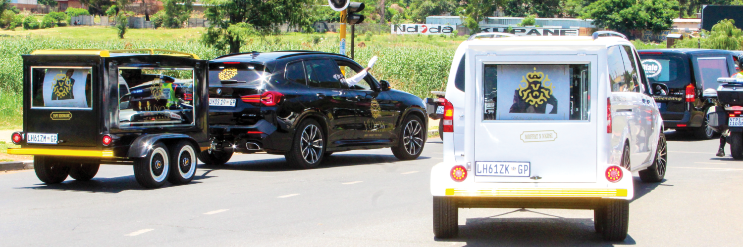 View of the cortege en route to the Nasrec Memorial Park during the funeral service of late ex-footballer, Papi Khomane, his mother Rita and uncle, Norman Nkosi.