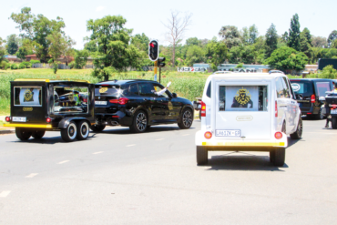 View of the cortege en route to the Nasrec Memorial Park during the funeral service of late ex-footballer, Papi Khomane, his mother Rita and uncle, Norman Nkosi.
