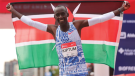 DITCH: Father of two Kelvin Kiptum and his Rwandan coach Gervais Hakizimana were killed while a woman passenger in a car accident only five days after his world marathon record of 2:00:35 set in Chicago last year had been ratified