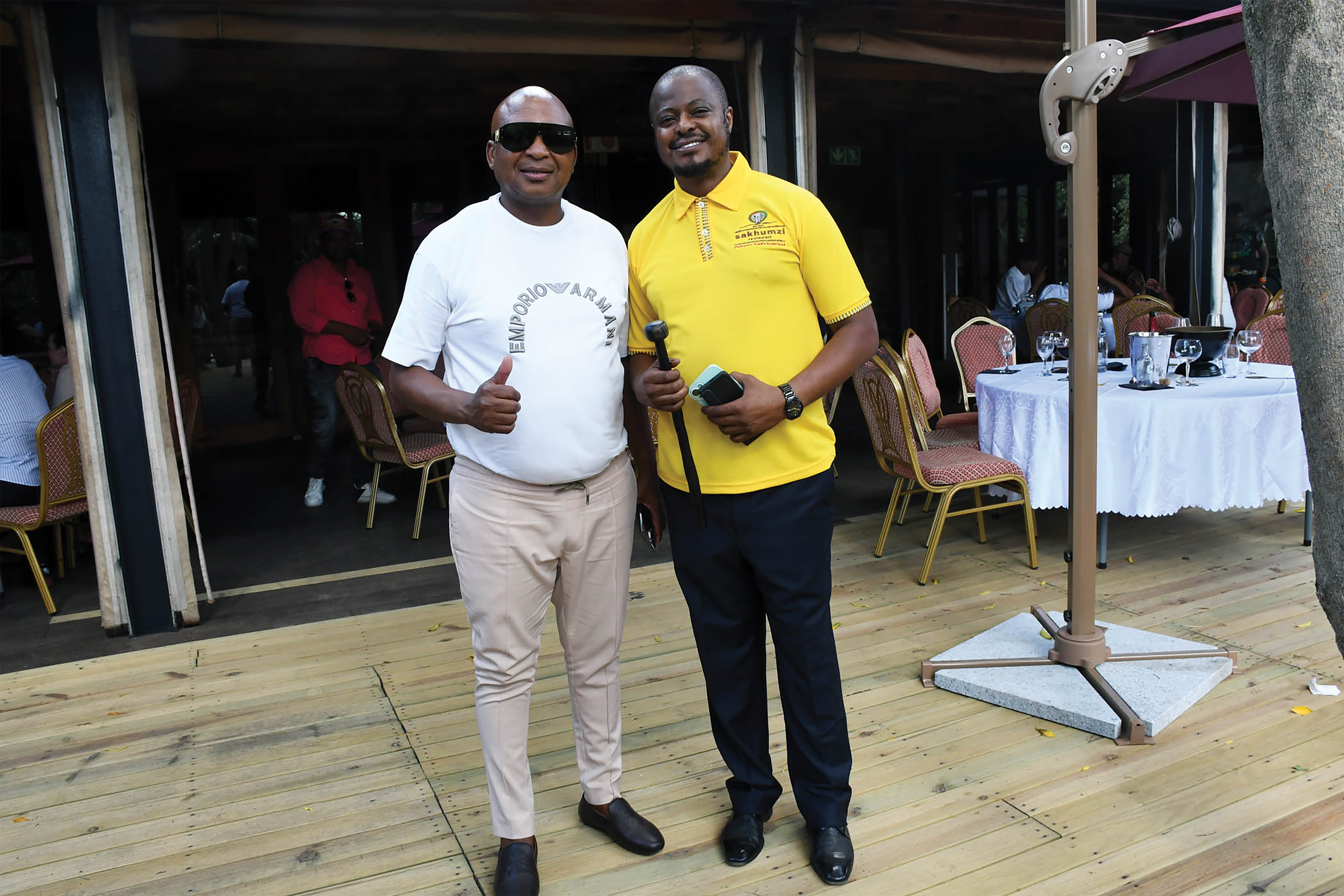 Kenny Kunene with Sakhumzi at the launch of his Sakhumzi Zoo Lake Restaurant. Pics by Sipho Maluka